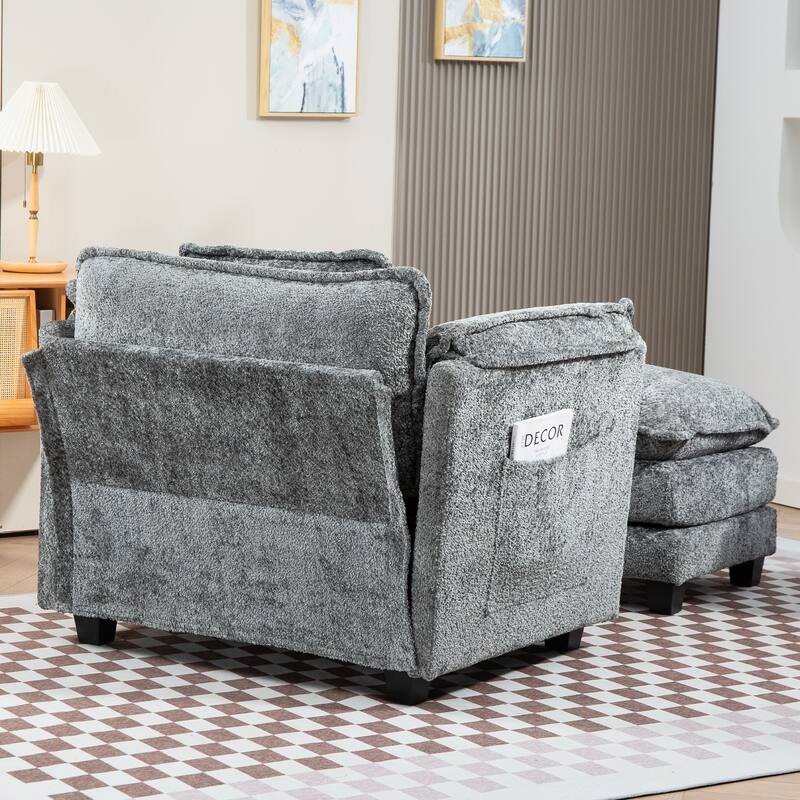Oversized Sofa Indoor,Portable ottoman,Boucle Single Sofa Bed with Wider seat,Double deep cushion