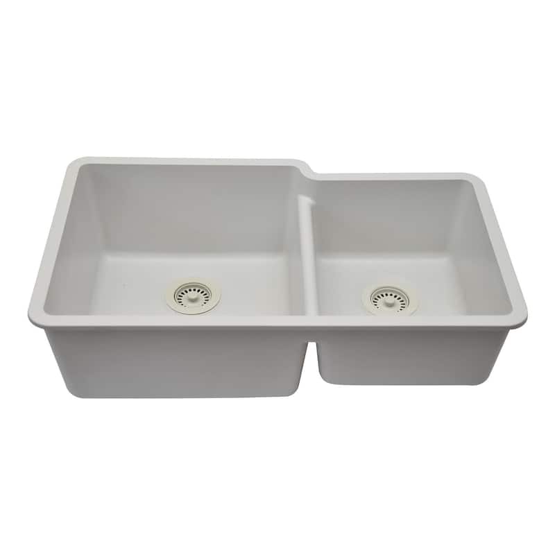 32"x19" Quartz Granite Kitchen Sink, 60/40 Double Bowl Drop-in/Undermount - 19x32