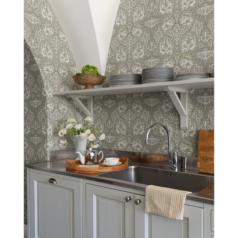 A-Street Prints African Marigold Green Floral Wallpaper