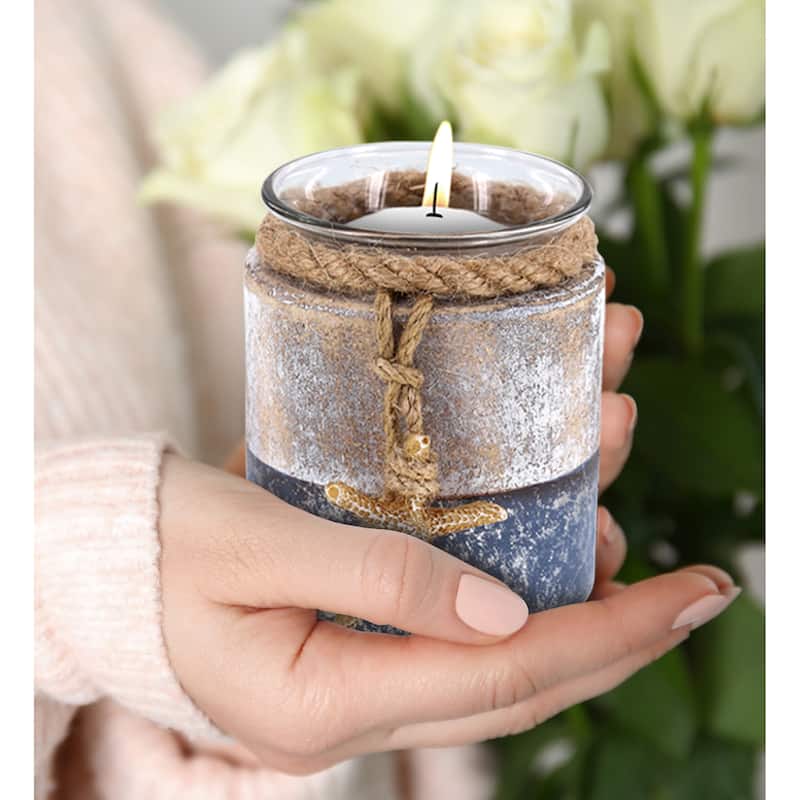 CoTa Global Silver Sea Starfish and Seashell Candle Holders, 2 Pcs Set - 3.2″Lx2.8″Wx2.8″H