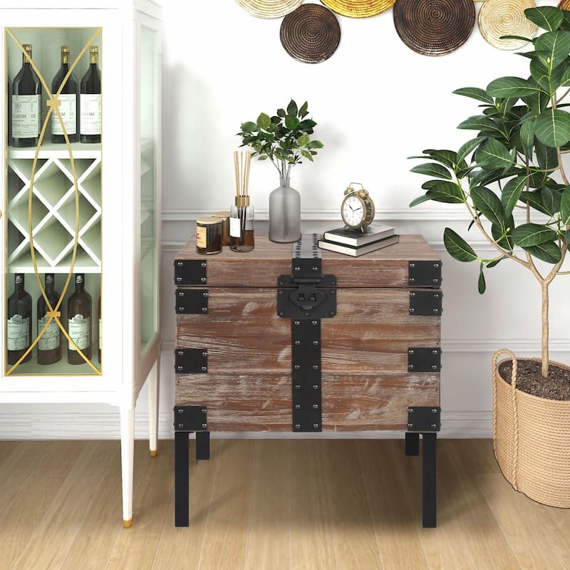 Antique Reclaimed Wood Gray Trunk and Side Table, Set of 3