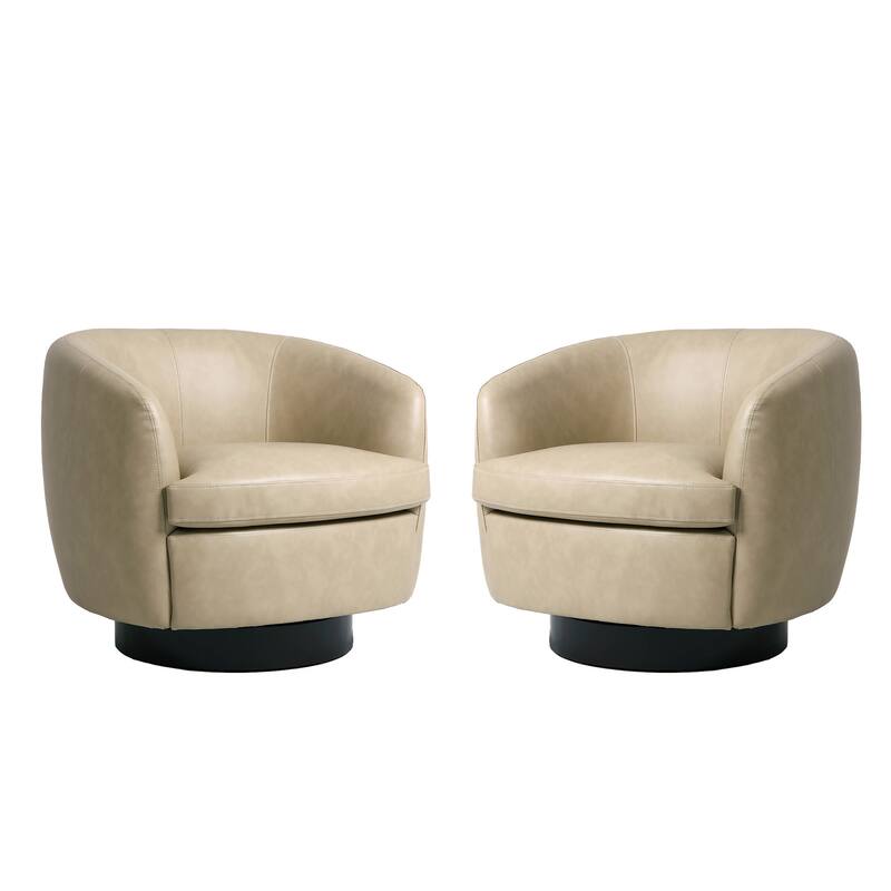UIXE 2 Set Modern PU Leather Swivel Barrel Chairs Rounded Accent Chair
