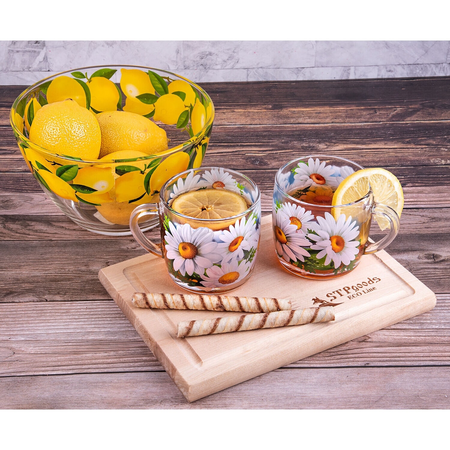 STP Goods Lemon Garden Glass Salad Bowl Set of 2 2 Piece