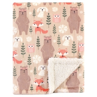 Hudson Baby Infant Girl Plush Blanket with Faux Shearling Back, Girl Forest, One Size - Girl Forest - One Size