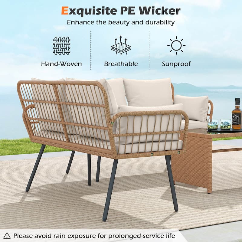 Costway Patio Wicker Loveseat Furniture with Seat Back Cushions, - See Details