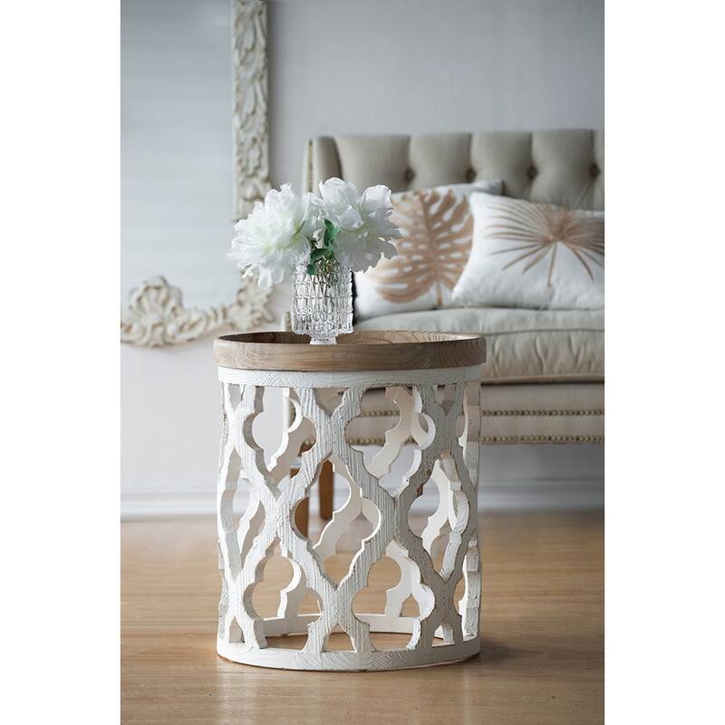 19.7x19.7x23-Inch Full Wood White Antique-style Side Table