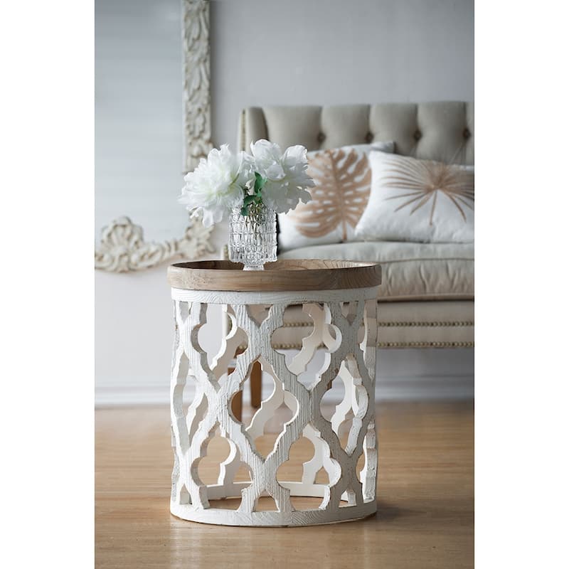 23" Distressed White Wooden Side Table with Rustic Charm