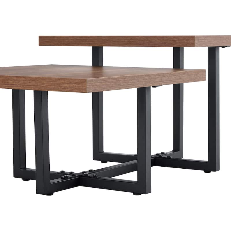 47" Two-Tier Coffee Table with Dark Wood Grain Finish