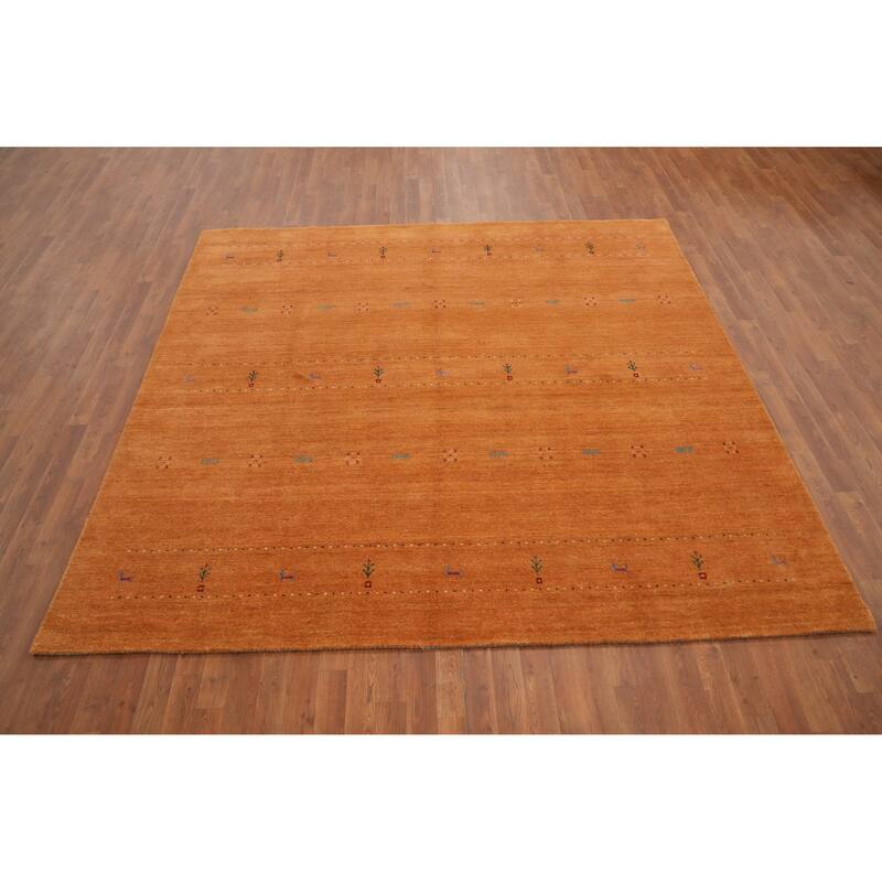Hand Knotted Oriental 100% Wool Carpet Tribal Animal Pictorial Oranges & Rust Gabbeh Area Rug - 8' 0'' X 8' 2''