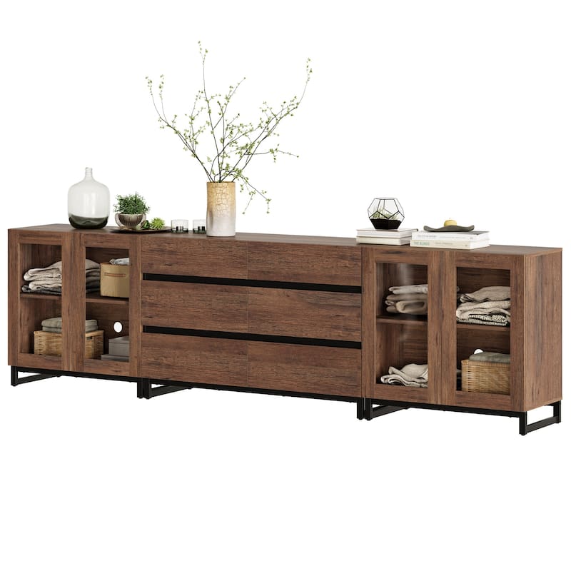 WAMPAT 3 in 1 Multifunctional Sideboard Buffet Cabinets with 6 Glass Doors, Coffee Bar Cabinet Storage Cabinet for Kitchen