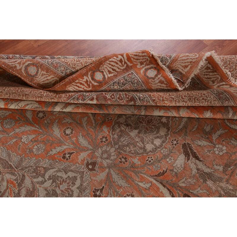 Hand Knotted Oriental 100% Wool Carpet Traditional Floral Oranges & Rust Tabriz Area Rug - 15' 2'' X 10' 8''