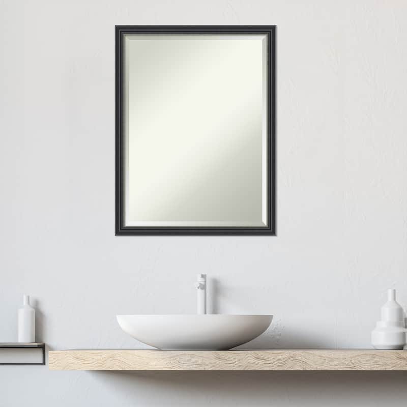 Stylish Black Beveled Wood Framed Bathroom Vanity Wall Mirror - Stylish Black