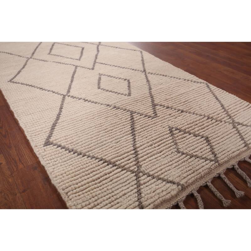 Striped Ivory Moroccan Oriental Accent Rug Handmade Wool Carpet - 2'10"x 5'9"
