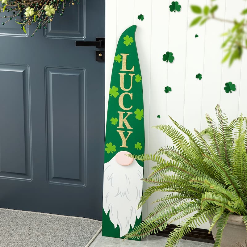 Glitzhome 42"H St. Patrick's Wooden Gonme Porch Decor