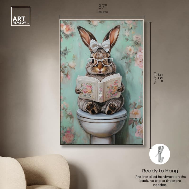 Petite Floral Toilet Bunny Canvas by Art Remedy