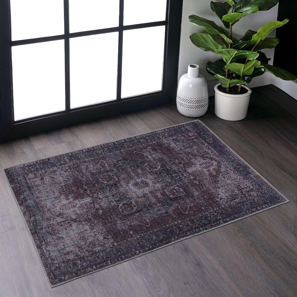 Vintage Textured Multi-Color Washable Rug