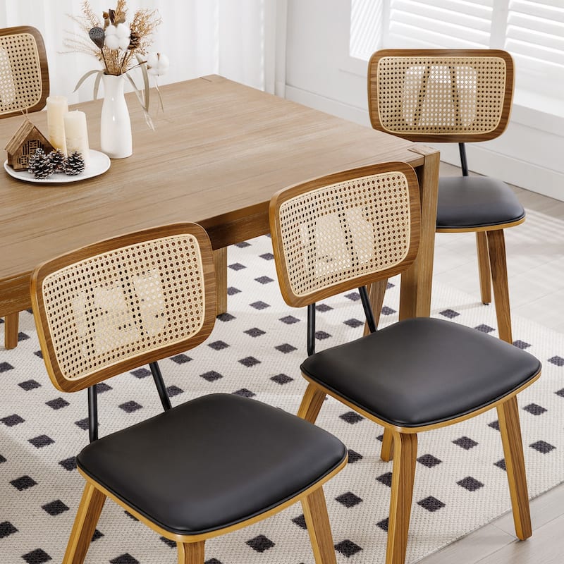 Faux Leather Upholstered Dining Chairs Set of 2/4 with Wood Legs - 32.3"H x 18.5"W x 21.8"D