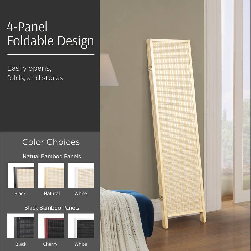 Roundhill Furniture Inkwell 4-Panel Bamboo Room Divider, Folding Portable Partition Screen