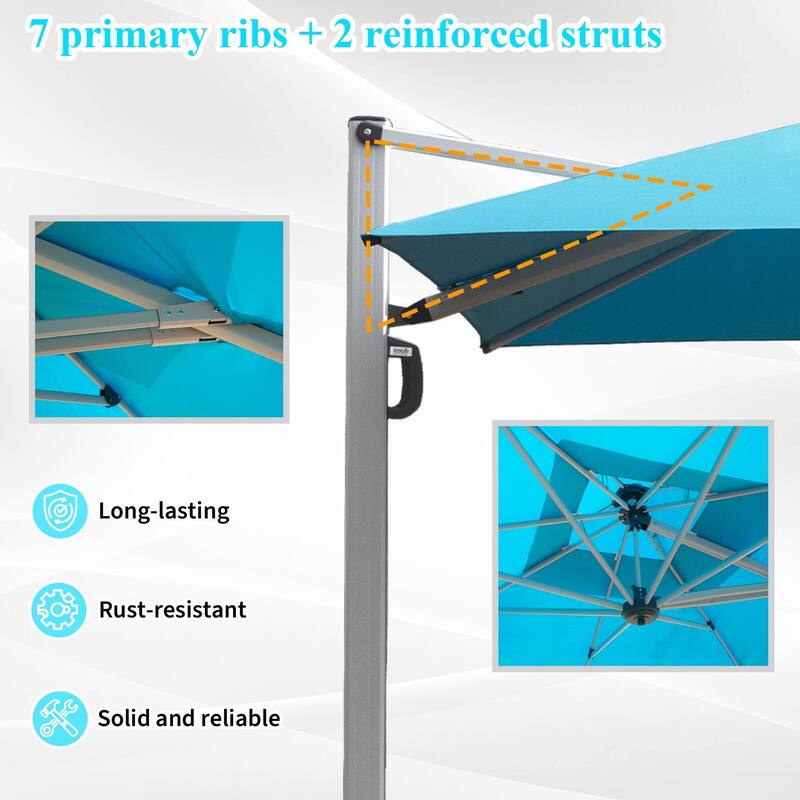 Aluminum Patio Umbrella - 360° Rotation, Hydraulic Lift