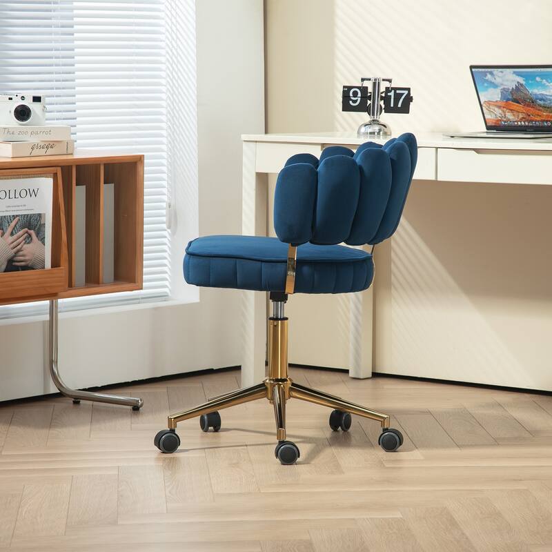 Velvet Home Office Desk Chair, Height Adjustable Task Chair, Armless Single Chair with Wheels, 360° Swivel Vanity Chair - N/A