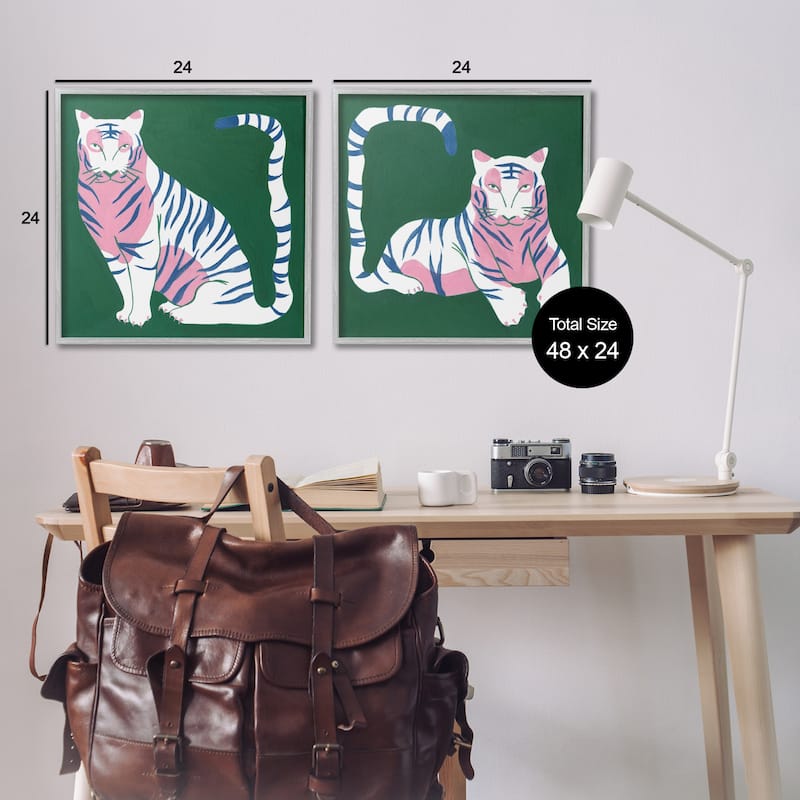 Stupell Fierce Lounging Tigers Framed Giclee Art Design By Melissa Wang (Set of 2)