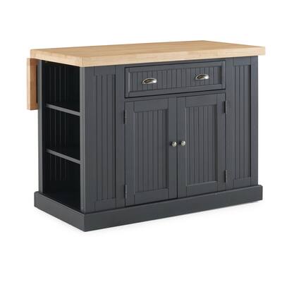 Homestyles Nantucket Black Wood Kitchen Island with Wood Top - 48' x 26' x 36'