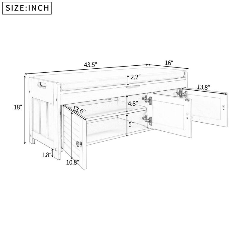 Merax 3 Shutter-shaped Doors Storage Bench with Removable Cushion