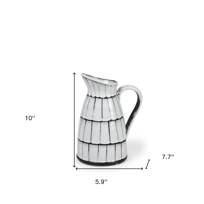 HomeRoots 10" White And Black Artisan Glaze Ceramic Pitcher