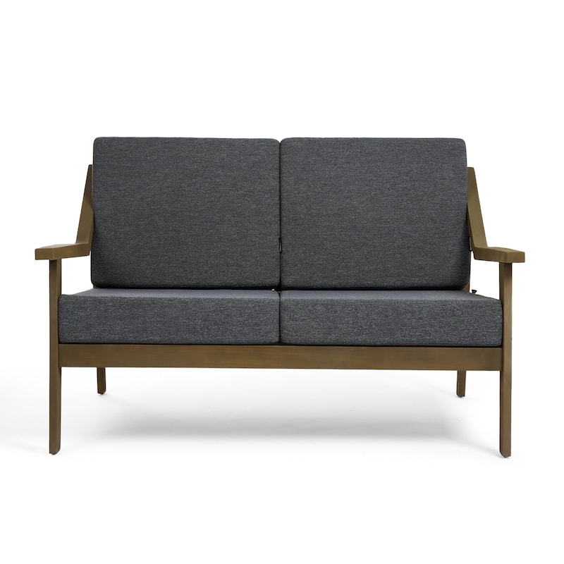 Outdoor Wood Teak Cushioned Patio 2 Seater Loveseat with Coffee Table