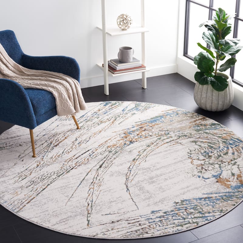 SAFAVIEH Bel Air Rawan Abstract Rug - 6'7" Round - Grey/Gold