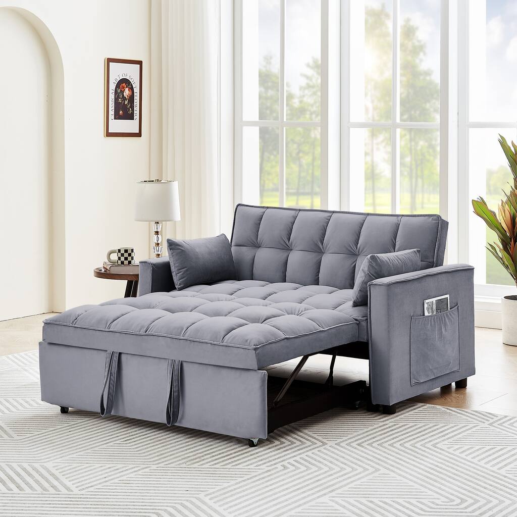 3 in 1 Convertible Sleeper Sofa Bed Velvet Pull out Futon Sofa