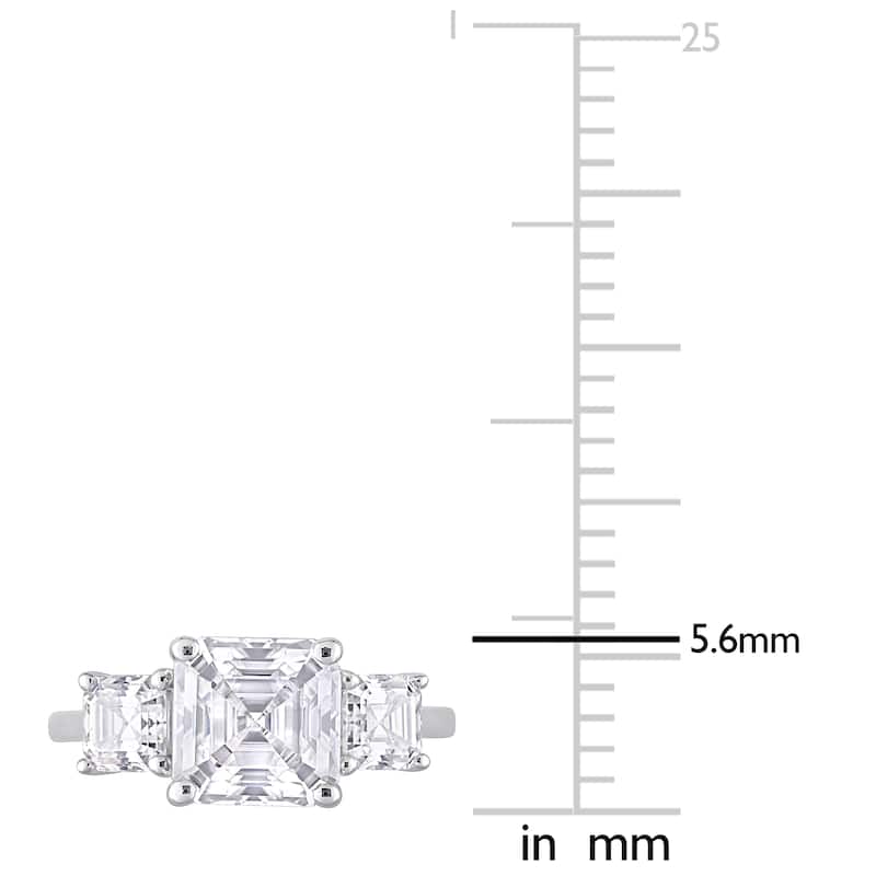 Miadora 3 1/2ct DEW Octagon Asscher-Cut Created Moissanite Three Stone Ring in Sterling Silver