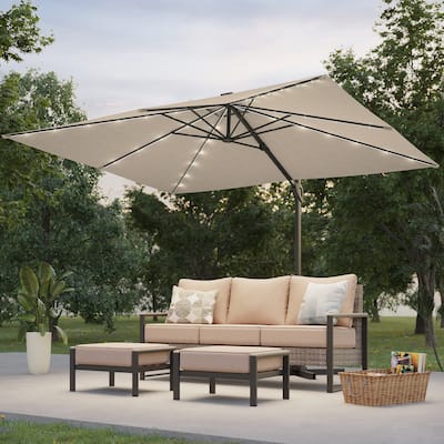 BONOSUKI Solar-powered 10x8ft Cantilever Patio Umbrella, Ultimate Outdoor Comfort with 360° Rotation and Canopy Angle Adjustment
