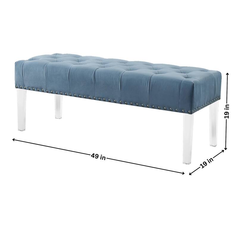Button Tufted Velvet Upholstered Bench with Acrylic Leg