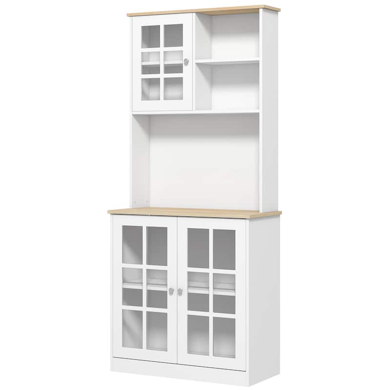 Modern Storage Cabinet with Large Countertop, Glass Doors and Adjustable Shelves