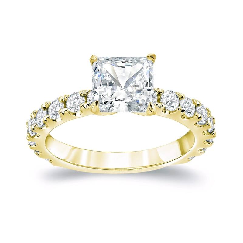 Auriya 14k Gold 2 1/2ctw Classic Princess-cut Diamond Engagement Ring - Yellow - 4