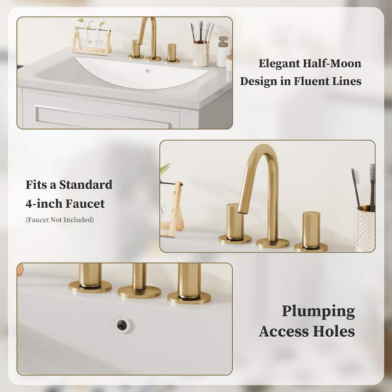 24" Bathroom Vanity with Integrated Ceramic Sink, Bathroom Cabinet with 2 Doors, Single Sink Bathroom Vanity