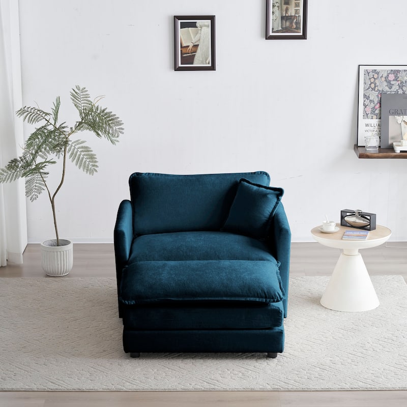 GDFStudio - Elowen Chenille Upholstered Accent Chair with Ottoman Set - Blue