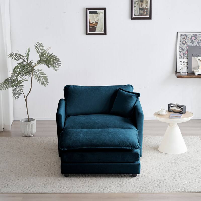 Modern Accent Chair with Ottoman Upholstered Armchair
