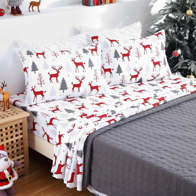 Christmas Winter Holiday Bed Sheets Set with 16 Inches Deep Pocket