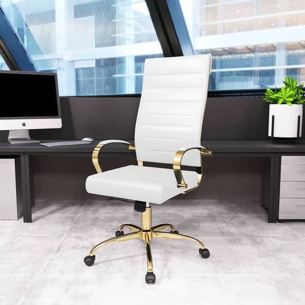 slide 2 of 51, LeisureMod Benmar High-Back Leather Office Chair W/ Gold Frame White