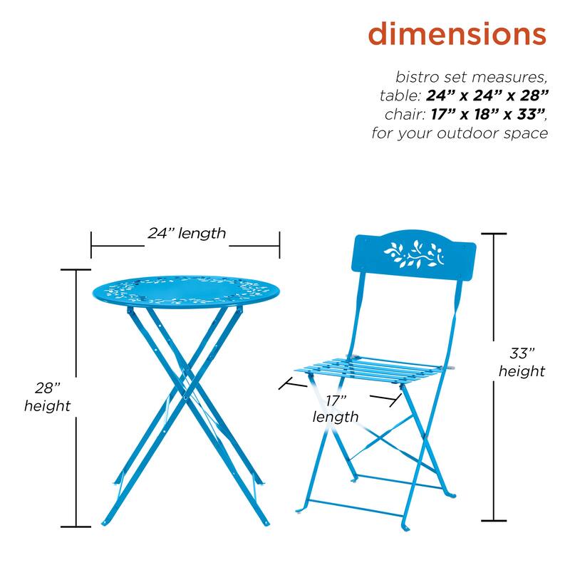 Alpine Corporation Indoor/Outdoor 3-Piece Bistro Set Folding Table and Chairs Patio Seating