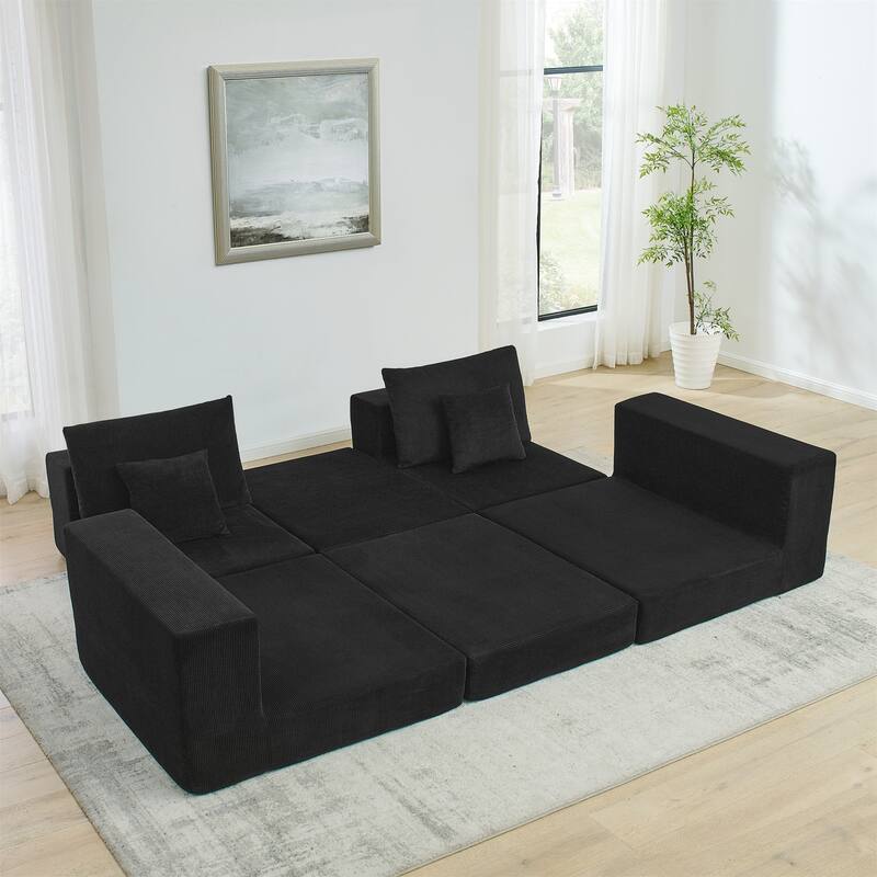 Modular Cloud Sectional Couch, Modern Upholstered L-Shaped Sofa with Removable Ottoman