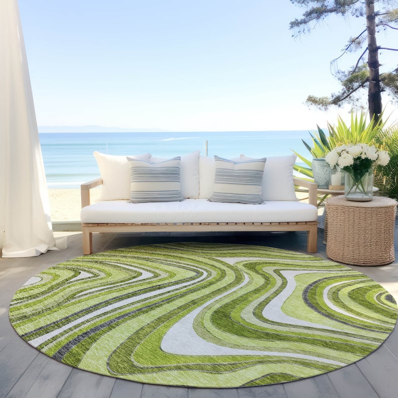 Machine Washable Indoor/ Outdoor Chantille Contemporary Abstract Rug - Lime - 8' x 8'