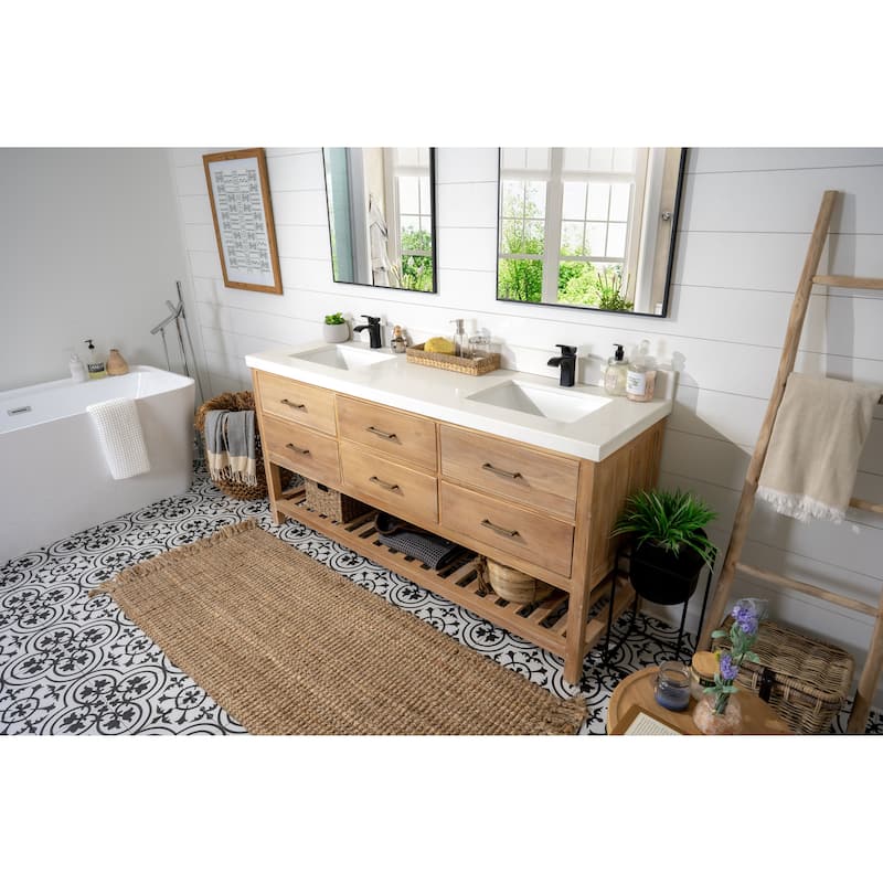Willow Collections 72 in. W x 22 in. D Parker Solid Teak Double Sink Bathroom Vanity with Countertop