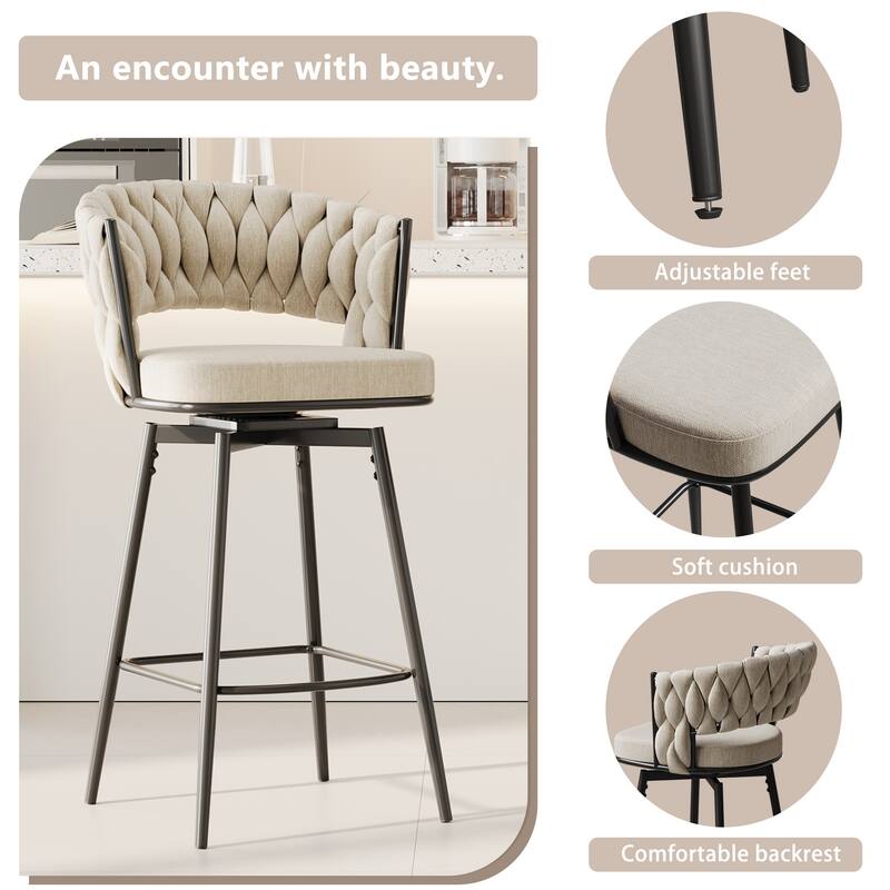 Modern Luxury 360°Swivel Bar Chairs Set of 2, with Cushioned Seat Backrest and Metal Legs