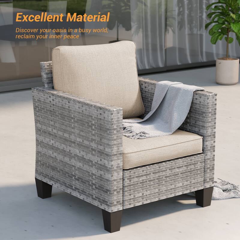 LIVOOSUN 5Pcs Patio Furniture Set Grey Rattan Coversation Seating Set