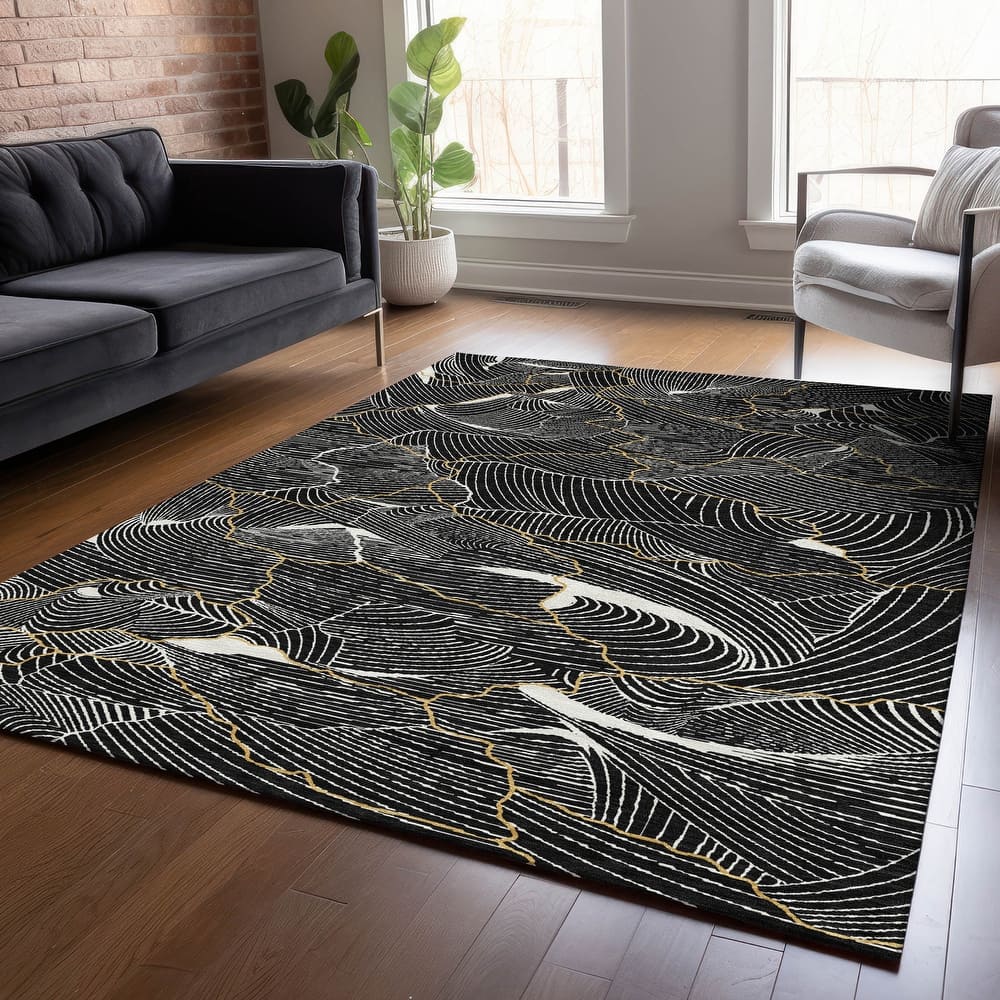 Machine Washable Indoor/ Outdoor Abstract Crackle Chantille Rug