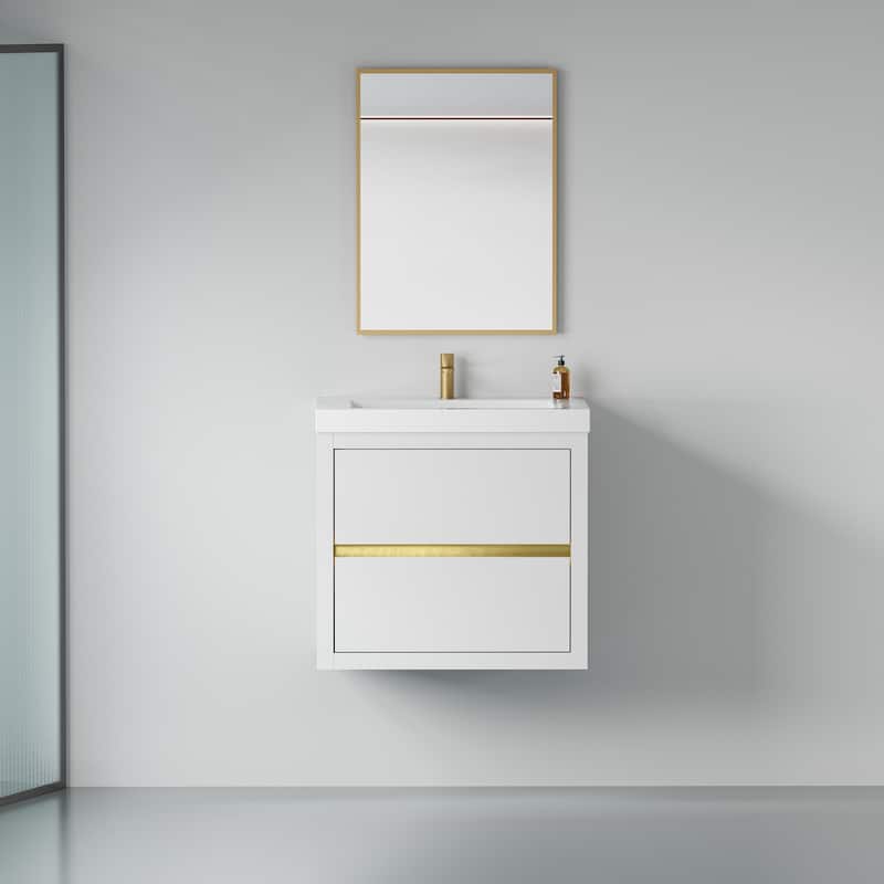 24" White Wall-Mounted Bathroom Vanity with Soft Close Drawers and Top