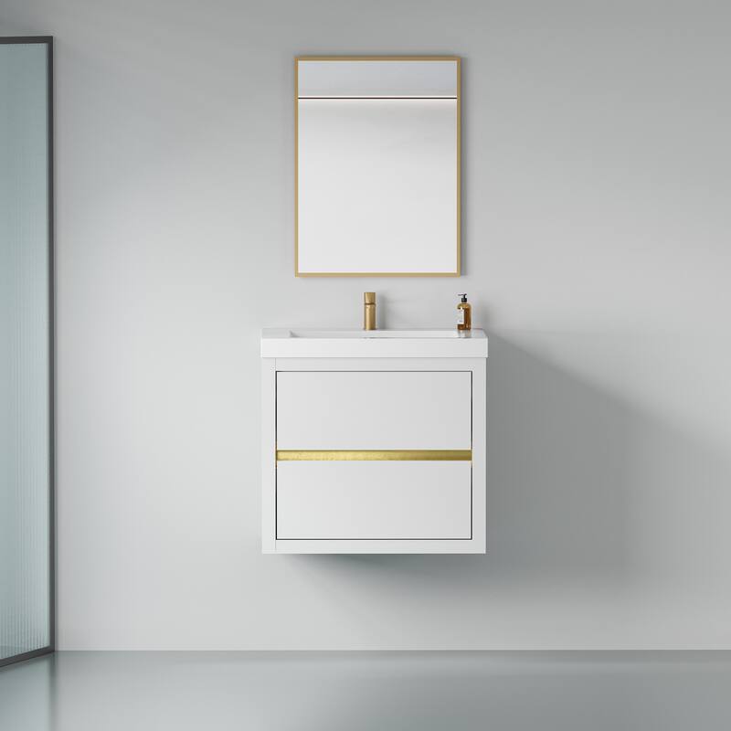 GDFStudio 24" Wall-Mounted Bathroom Vanity with Sink - Glossy White
